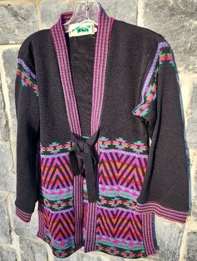 Vintage Janice Wainwright Tie-Front Sweater Cardigan in Purple and Orange Small